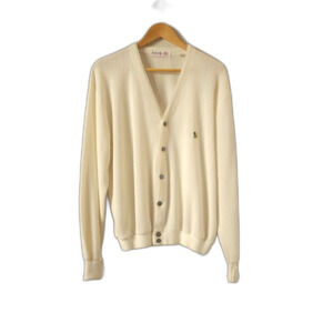 Vintage Izod Cardigan Sweater Men’s XL Cream Acrylic Golf Grandpa Preppy
